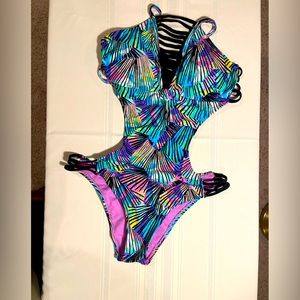 Vibrant Cut Out One-piece Bathing Suit